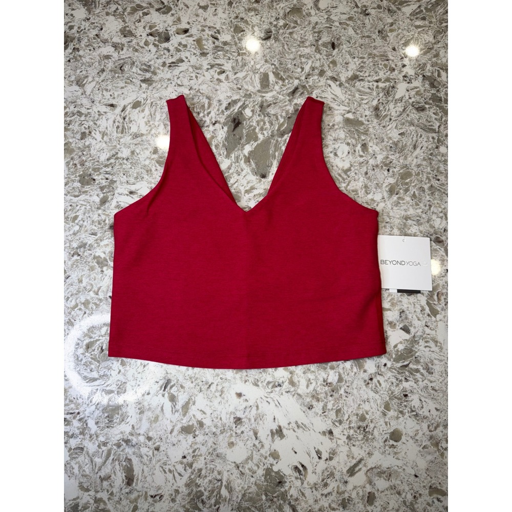 Beyond Yoga Spacedye Focus Cropped Tank Red V-Neck Activewear Top NWT medium